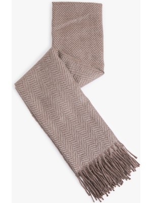 Koton Balık Sırtı Desenli Püsküllü Uzun Atkı