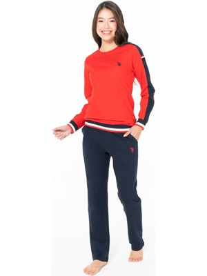 U.s Polo Assn. 20116 Kadın Uzun Kollu Bisiklet Yaka Rahat Ev Giyim-Kırmızı