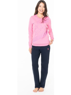 U.s Polo Assn. 20123 Kadın Uzun Kollu Bisiklet Yaka Rahat Ev Giyim-Fuşya