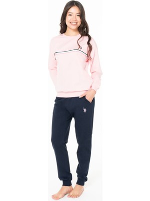 U.s Polo Assn. 20121 Kadın Uzun Kollu Bisiklet Yaka Paçası Bantlı Rahat Ev Giyim-Pembe