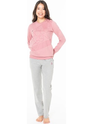 U.s Polo Assn. 20123 Kadın Uzun Kollu Bisiklet Yaka Rahat Ev Giyim-Gülkurusu