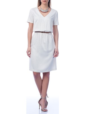 ROMAN Kısa Kollu Midi Boy Elbise Krem Y1441002_047