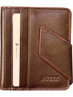 Mıknatıslı ve Kemerli Ikiye Katlı Model Hakiki Deri Kredi Kartlık Kahverengi