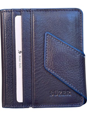 Mıknatıslı ve Kemerli Ikiye Katlı Model Hakiki Deri Kredi Kartlık Lacivert