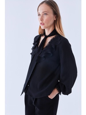 ROMAN Fırfırlı Fularlı  Bluz Siyah K2113050_001