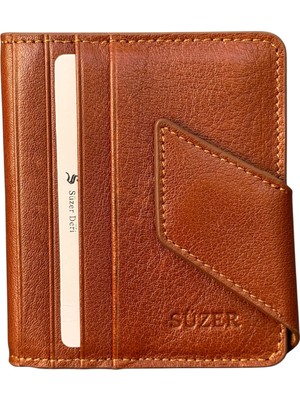 Mıknatıslı ve Kemerli Ikiye Katlı Model Hakiki Deri Kredi Kartlık Taba