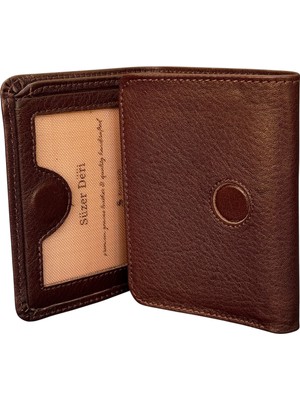 Üçe Katlamalı Model Mıknatıslı Hakiki Deri Erkek Cüzdan - Kahverengi