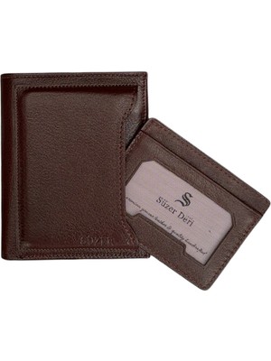 Ayrılabilir Kartlıklı Dikey Model Hakiki Deri Erkek Cüzdan Kahverengi