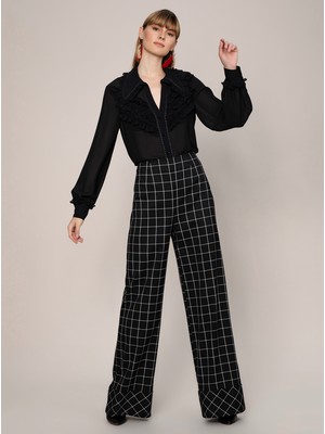 ROMAN Paça Detaylı Kareli  Kadın Pantolon Standart Renk K1912028_089