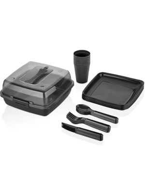 Home 32 Parça Plastik Piknik Seti, Tabak, Çatal, Kaşık, Bıçak, Bardak, Kamp ve Piknik Için Taşıma Kutulu, Dayanıklı ve Renkli, Açık Hava Etkinlikleri Için Ideal