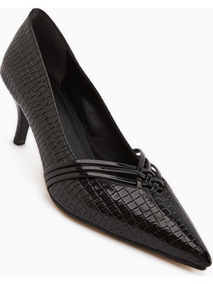Limoya Riyam Siyah Kroko Desenli Kadın Stiletto