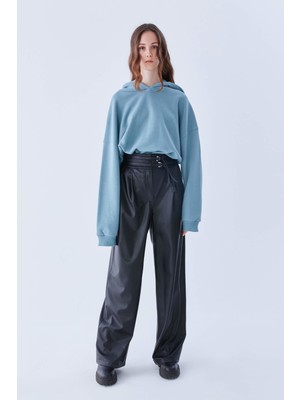 ROMAN Kemer Detaylı Deri Görünümlü  Pantolon Siyah K2112054_001