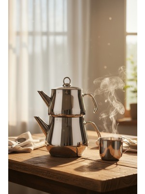 YUNUSOĞLU HOME Aletta Büyük Boy Çelik Çaydanlık 2.5 lt Metal Kulp ile Paslanmaz Çelik Tasarım