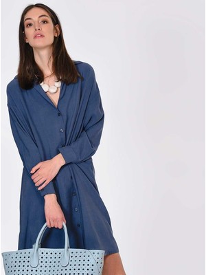 ROMAN Uzun Kollu İndigo Gömlek Elbise İndigo Y1911135_043