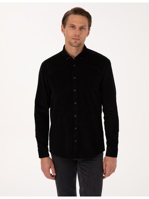 Pierre Cardin Erkek Siyah Regular Fit Uzun Kollu Gömlek 50310139-VR046