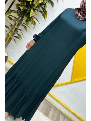 Elmas Tesettür Kadın Tesettür Giyim Büyük Beden Düz Fırfırlı Elbise