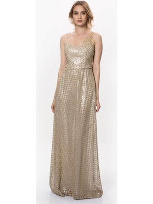 ROMAN Gold İşlemeli Uzun Elbise Gold Y1811233_076