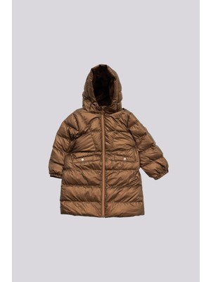 Tyess Bg Store Kız Çocuk Kahverengi Şişme Mont Uzun Kol Kapüşonlu Yaka Rahat Kesim