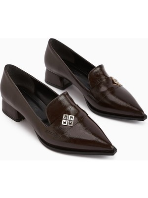 Limoya Jaklin Kahve Sivri Burunlu Alçak Topuklu Kadın Ayakkabı