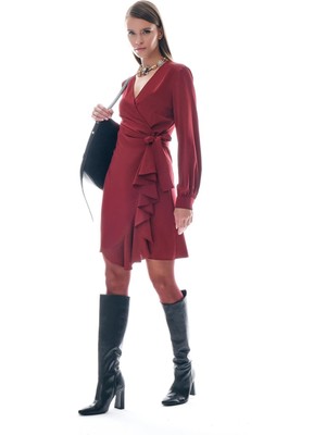 Explosion Kruvaze Eteği Volanlı Mini Elbise