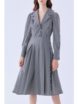 ROMAN Gömlek Detaylı Pötikare Günlük Elbise Siyah-Beyaz Y2111118_101