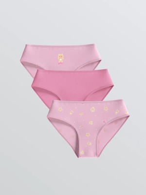 LC Waikiki Kız Çocuk Külot 3'lü Pembe Baskılı Pamuklu Günlük Model Dropsuz