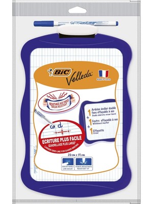 Velleda Mini Beyaz Tahta, Kalem 1721, Silgi, 20 x 30 Cm. Yazı Tahtası, Mavi Kalem ve Silgi ile Birlikte