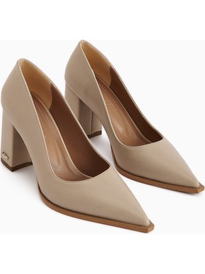 Limoya Lucy Bej Kalın Topuklu Ayakkabı Kadın Stiletto