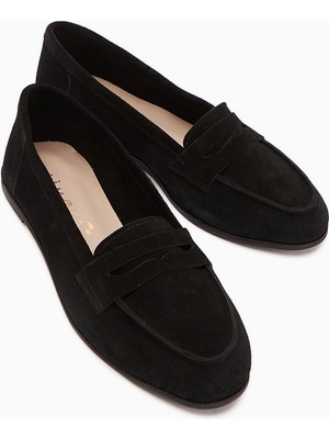 Limoya Solina Hakiki Deri Siyah Süet Makosen Ayakkabı Rahat Günlük Loafer