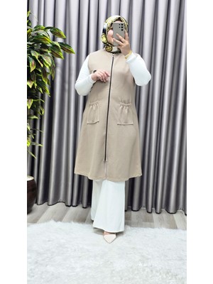 Elmas Tesettür Kadın Büyük Beden Rahat Kalıp Ottoman Kumaş Dört Mevsim Çelik Örme Yelek