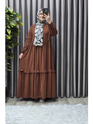 Elmas Tesettür Kadın Tesettür Giyim Endonezya Krebi Fırfırlı  Elbise