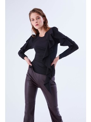 ROMAN Fırfır Ve Büzgü Detaylı Bluz Siyah K2113045_001