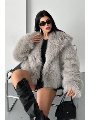 Nana & Mayka Moda Kadın Suni Kürk Mont – Şal Yaka, Kruvaze, Çift Çıtçıtlı, Uzun Kollu, Kalın, Rahat Kalıp