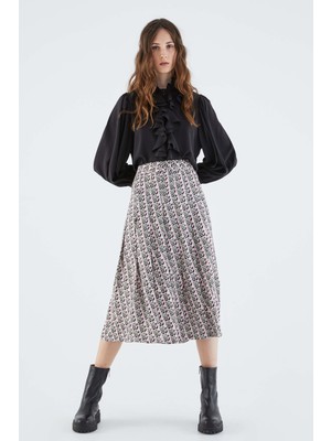ROMAN Pileli Midi Desenli Etek Standart Renk K2115048_089