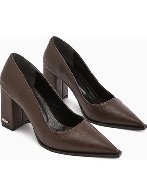 Limoya Lucy Kahve Kalın Topuklu Ayakkabı Kadın Stiletto