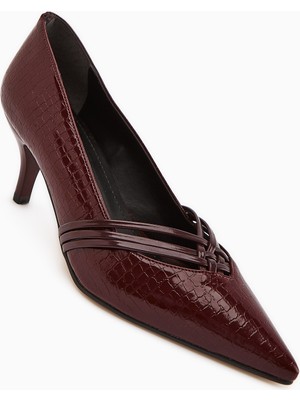 Limoya Riyam Bordo Kroko Desenli Kadın Stiletto Ayakkabı