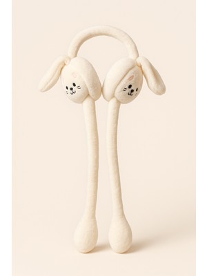 Kız Çocuk Tavşanlı Peluş Kulaklık Ekru