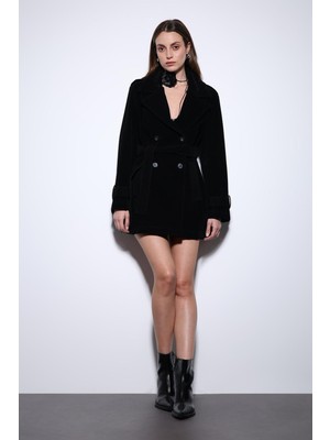 Antioch Siyah Süet Görünümlü Kadın Trençkot