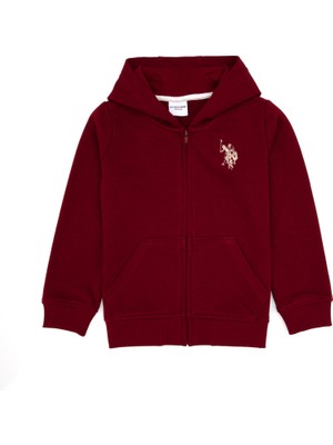 U.S. Polo Assn. Erkek Çocuk Bordo Fermuarlı Kapüşonlu Sweatshirt 50316706-VR014