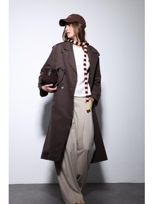 Antioch Kahve Kruvaze Kemerli Kadın Trençkot