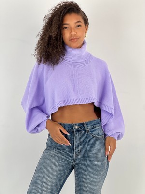 Miss Poem Kadın Kol ve Alt Kısmı Açık Lila Crop Kazak