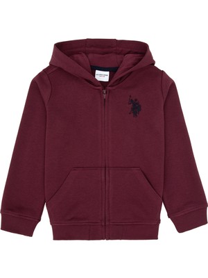 U.S. Polo Assn. Erkek Çocuk Bordo Kapüşonlu Sweatshirt %85 Pamuk Kolsuz Trend Tasarım