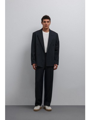 Antioch Lacivert Relax Fit Çizgili Erkek Pantolon