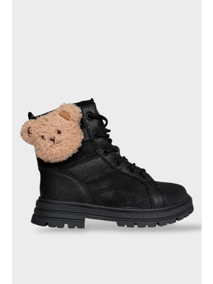 Liger Ayıcıklı Fermuarlı Soğuk Geçirmez Günlük Kız Çocuk Botu Siyah