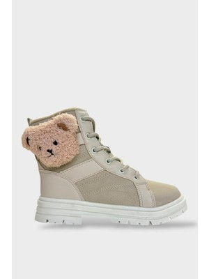 Liger Ayıcıklı Fermuarlı Soğuk Geçirmez Günlük Kız Çocuk Botu Bej