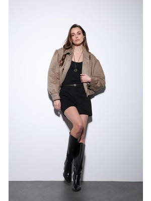 Antioch Bej Süet Görünümlü Bomber Kadın Ceket