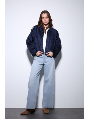 Antioch Lacivert Süet Görünümlü Bomber Kadın Mont