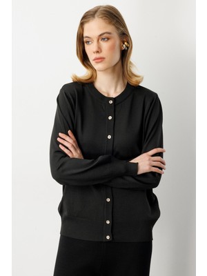 Accort Düğmeli Basic Triko Hırka-Siyah