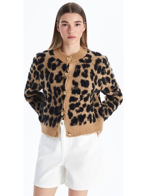 Lc Waikiki Yeni Sezon Bisiklet Yaka Leopar Desenli Kadın Triko Hırka