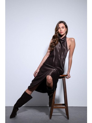 Antioch Kahve Saten Halter Kadın Top